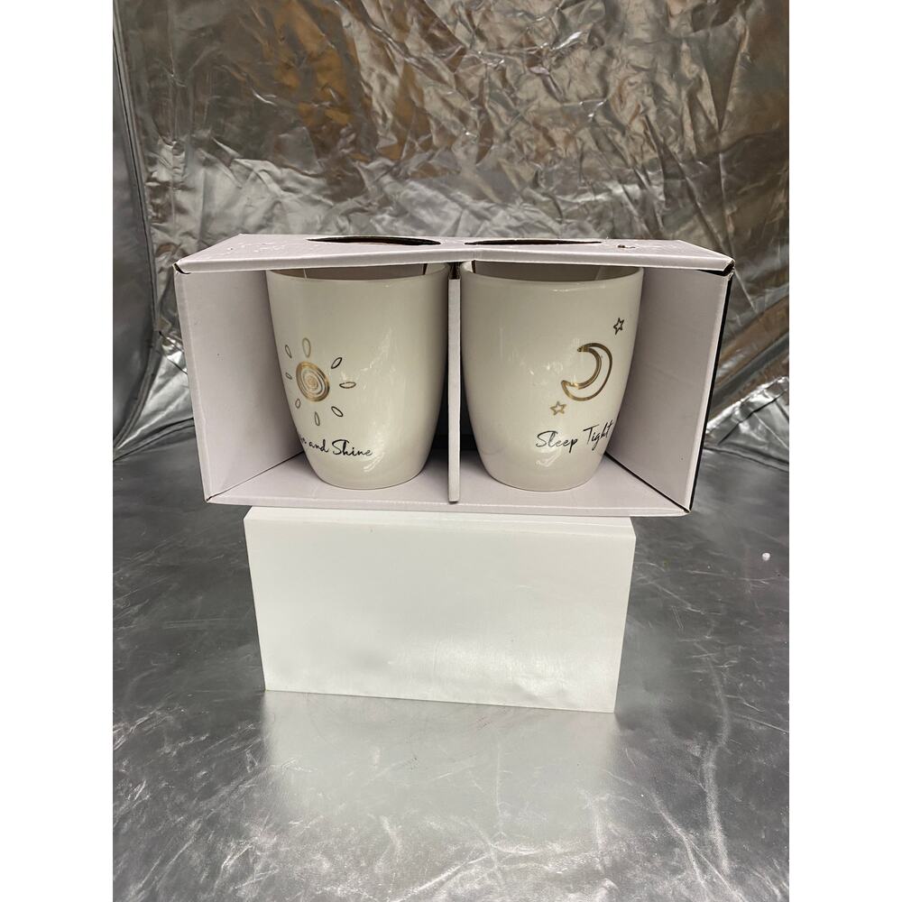 Rise and Shine Sleep tight Coffee Mug Set of 2 Tea Cups 12 oz NEW